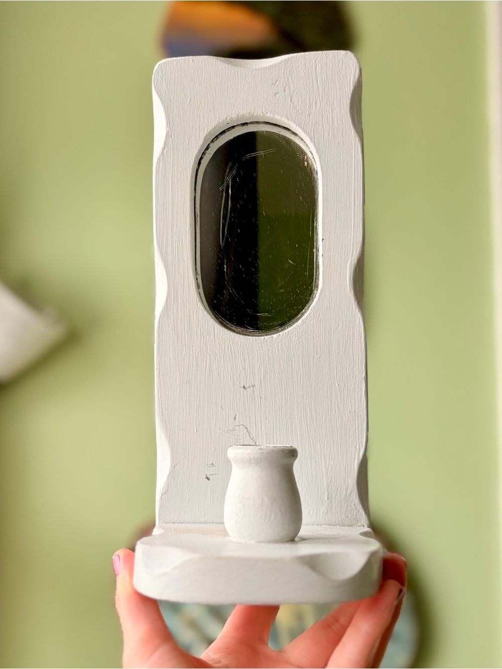 Rustic White Wood Charming Cottagecore Candlestick Holder with Mirror